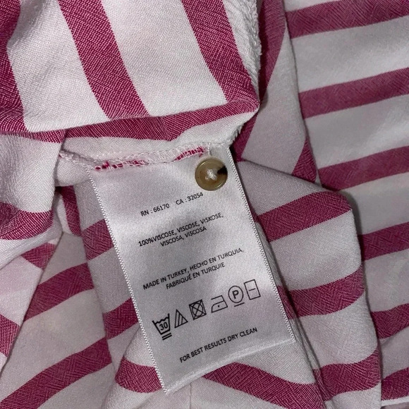 Maeve Anthropologie Short Sleeve Shirt Ruffle Sleeve Pink and White Medium - Picture 7 of 7